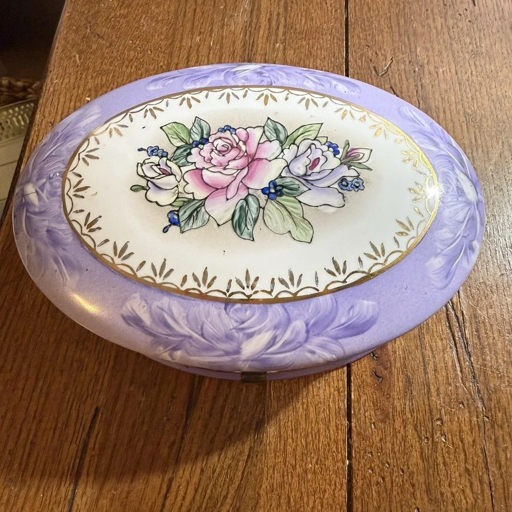Vintage Limoges China Floral Hinged Trinket Box